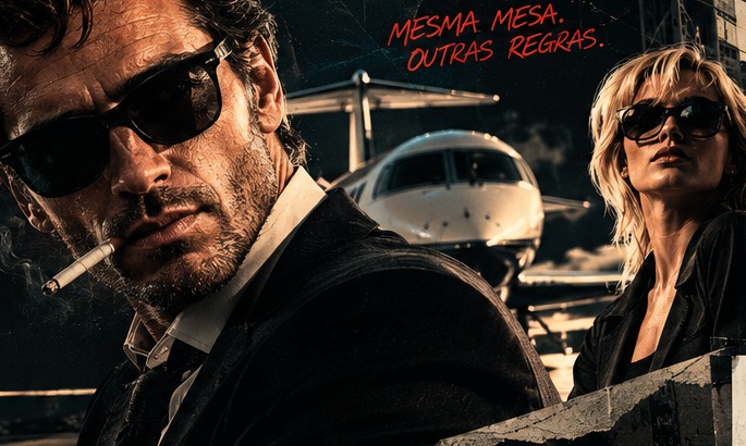 Personagens ficcionais em uma composição cinematográfica sobre dinheiro e poder